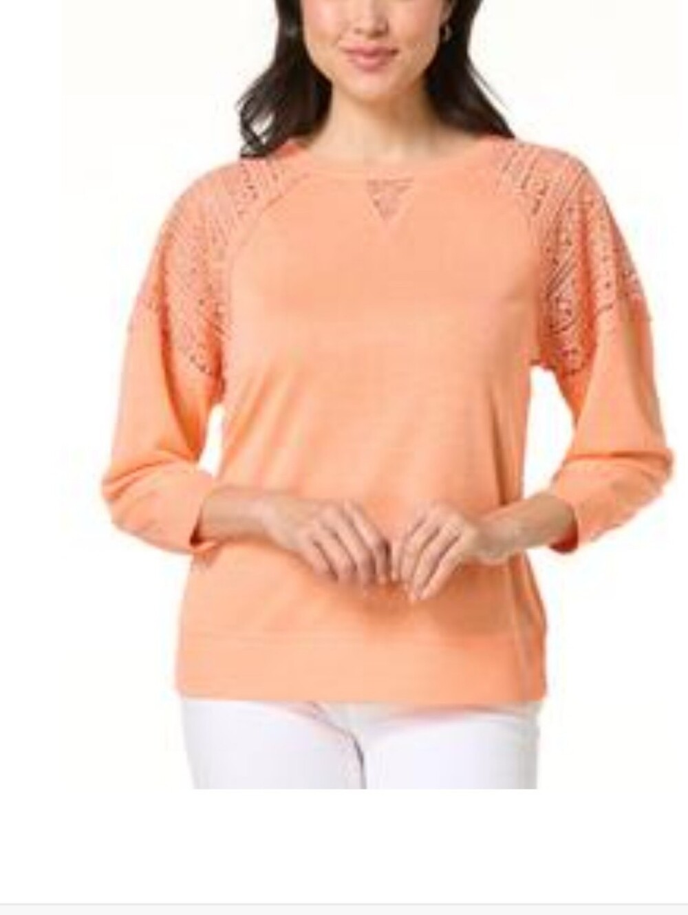 Women’s Peach Knit Sweater with Lace Yoke